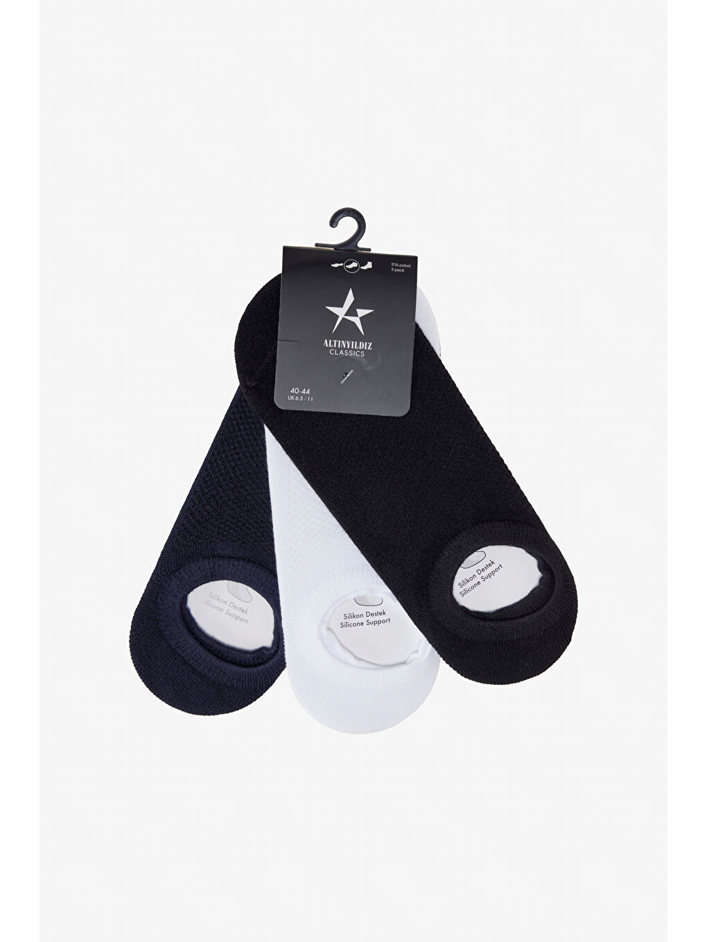 Erkek Siyah-Lacivert-Beyaz 3'lü Sneaker Patik Çorap