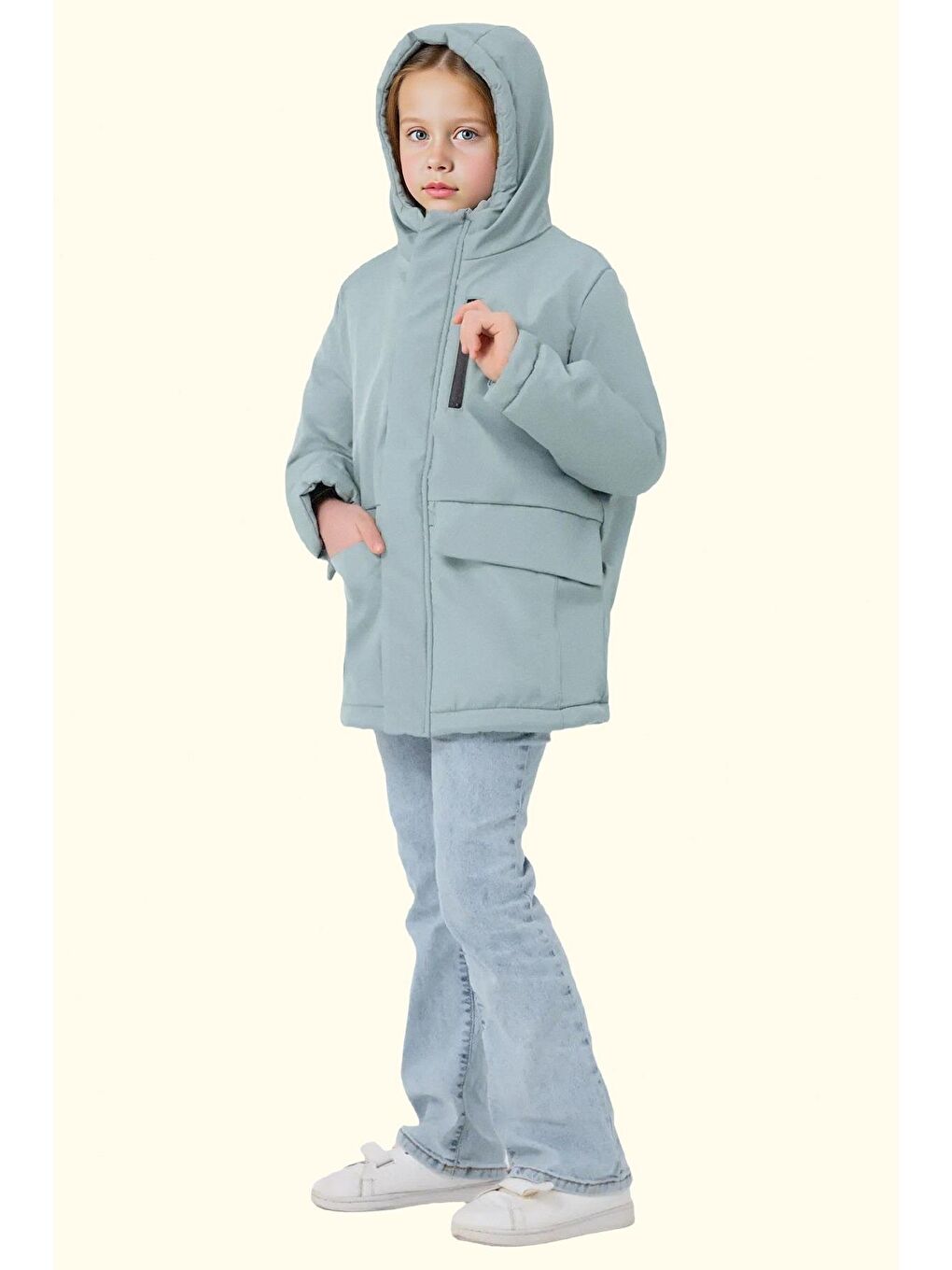 Yeşil Kız Çocuk Kürklü Su Ve Rüzgar Geçirmez Kapüşonlu 3 Kışlık Mont & Kaban & Parka-2