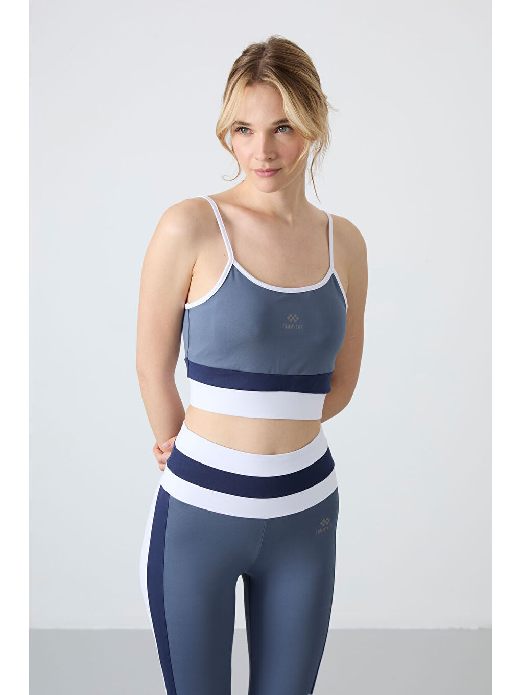 Petrol Polyester Esnek Standart Fit Performans Kadın Tayt Takım - 95335-2