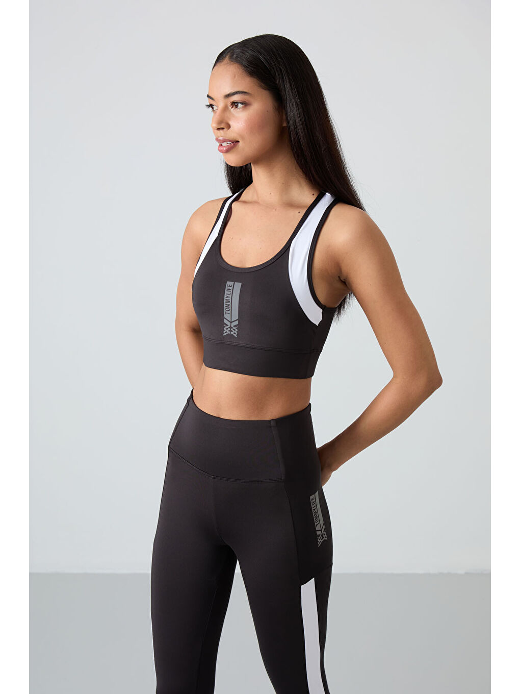 Siyah Polyester Esnek Standart Fit Performans Kadın Tayt Takım - 95332-4