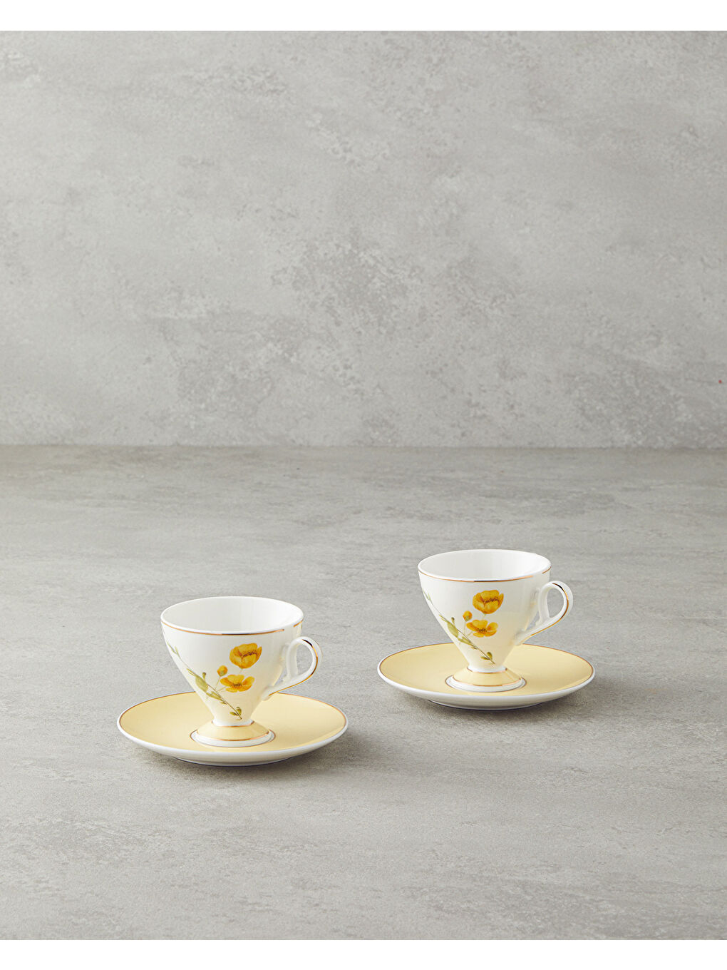Valentina New Bone China 4 Parça 2 Kişilik Kahve Fincan Takımı 80 ml Sarı