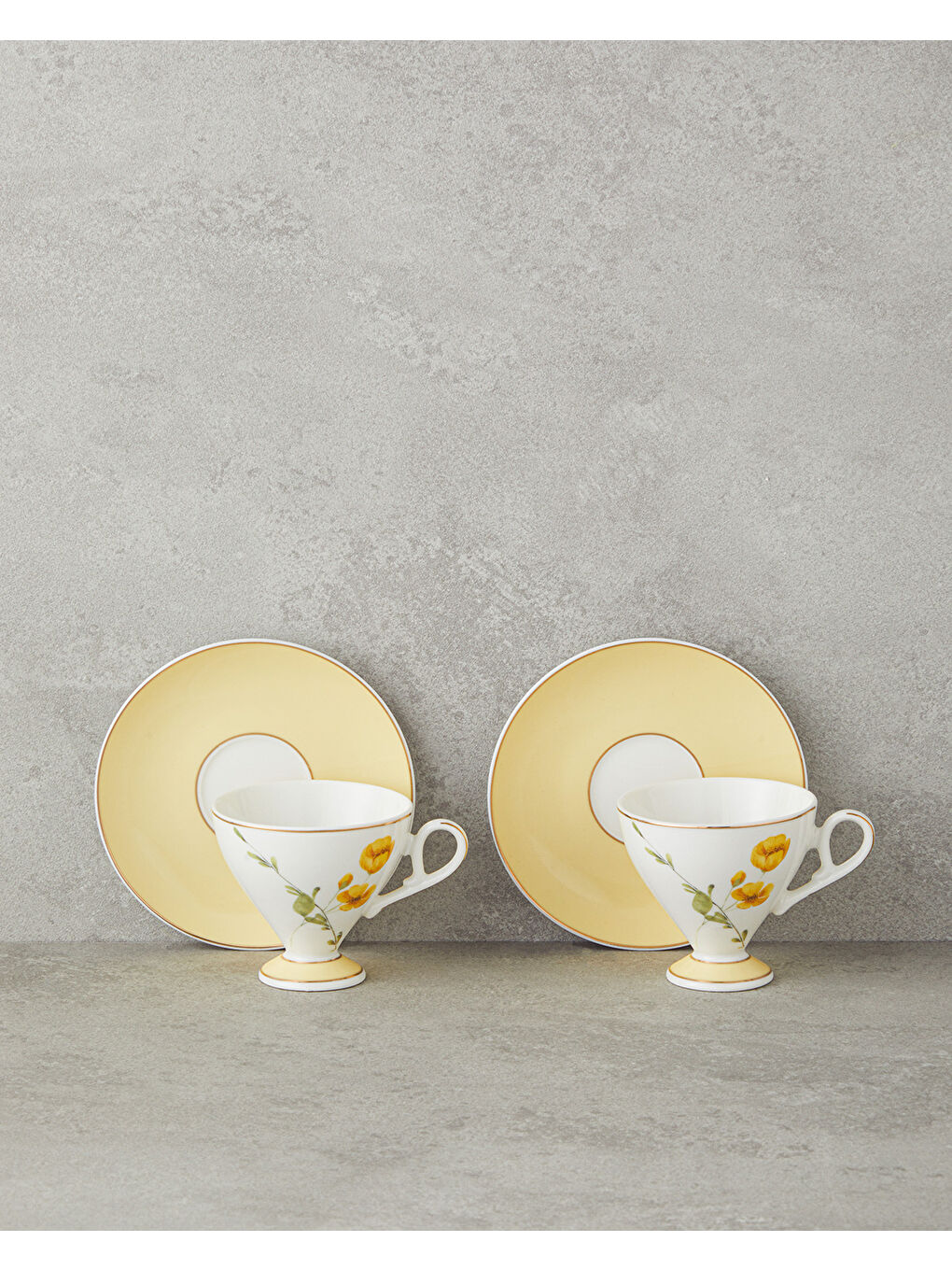 Valentina New Bone China 4 Parça 2 Kişilik Kahve Fincan Takımı 80 ml Sarı-1