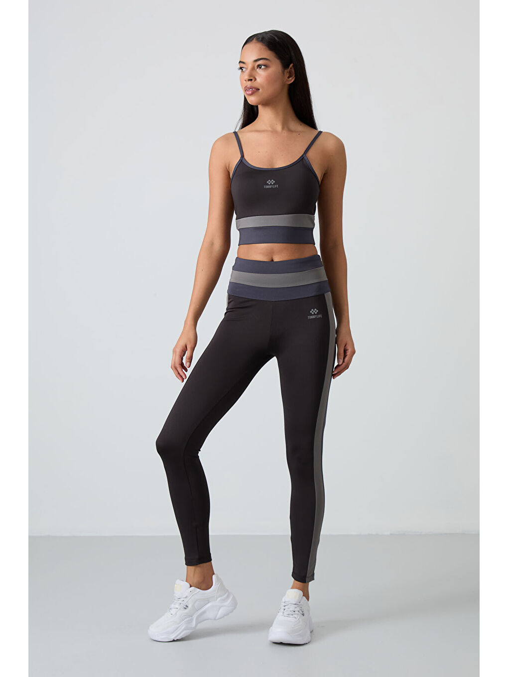 Siyah Polyester Esnek Standart Fit Performans Kadın Tayt Takım - 95335-1