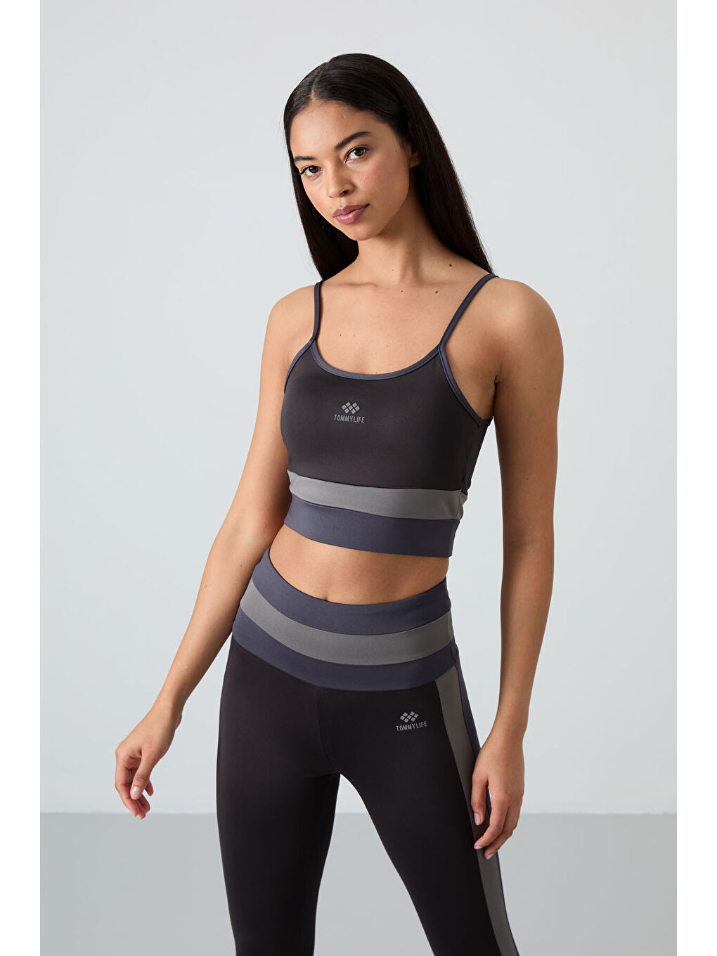 Siyah Polyester Esnek Standart Fit Performans Kadın Tayt Takım - 95335-9