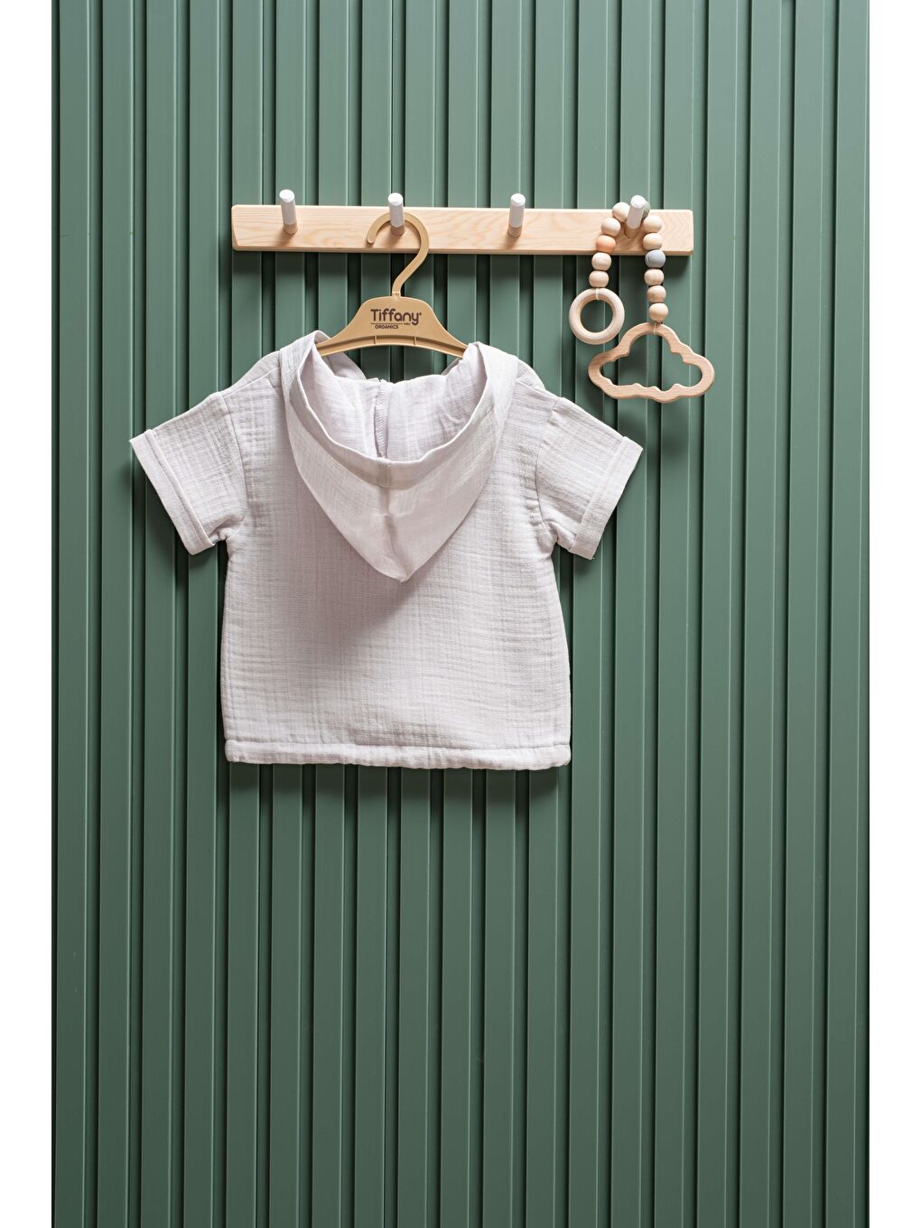 Gri Unisex Müslin Kapüşonlu Tişört 6 Ay 3 Yaş %100 Pamuk-1