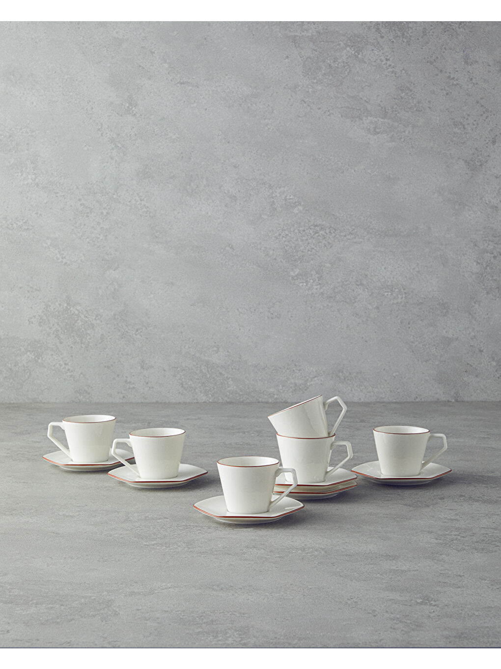 Sarı Marlin Bone Porselen Kahve Fincan Takımı 12 Parça 6 Kişilik Rose Gold