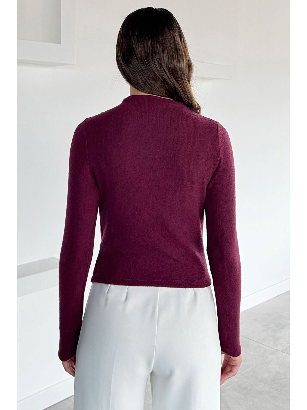 Bordo Kadın Omuz Ve Yan Büzgülü Bluz-3