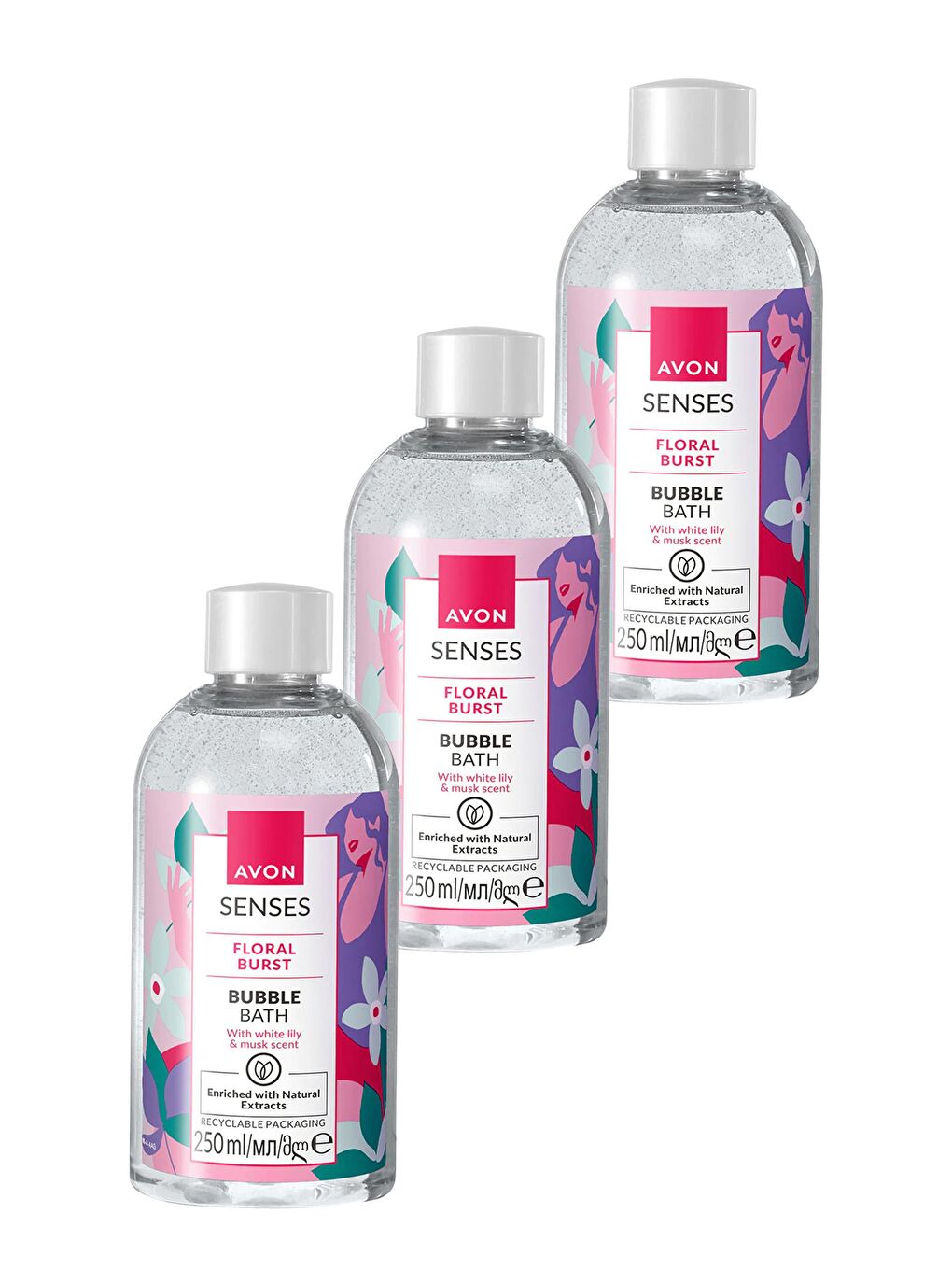 AVON Senses Floral Burst Zambak ve Misk Kokulu Banyo Köpüğü 250 Ml. Üçlü Set