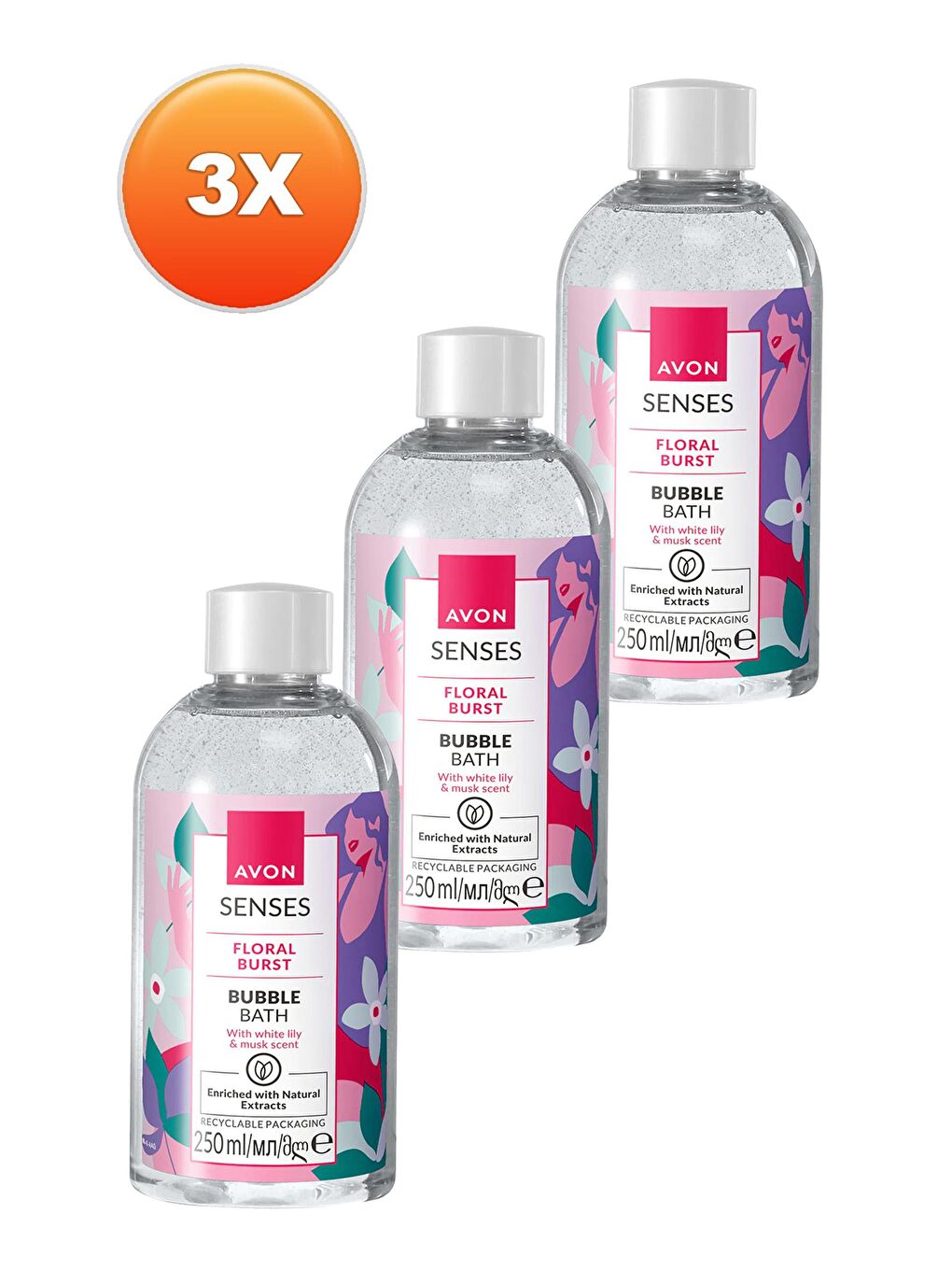 AVON Senses Floral Burst Zambak ve Misk Kokulu Banyo Köpüğü 250 Ml. Üçlü Set - 1