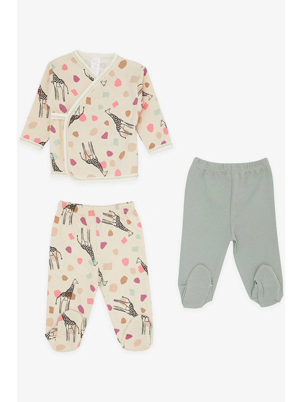 Kız Bebek Hastane Çıkışı 3 Lü Zürafa Desenli Bej (4 Ay)