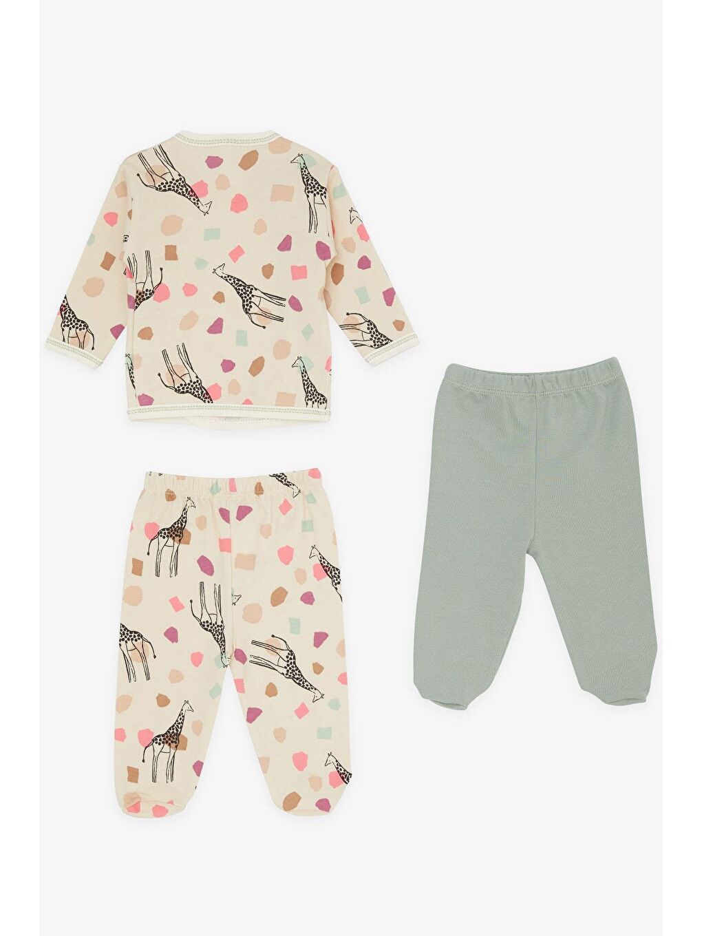 Kız Bebek Hastane Çıkışı 3 Lü Zürafa Desenli Bej (4 Ay)-1
