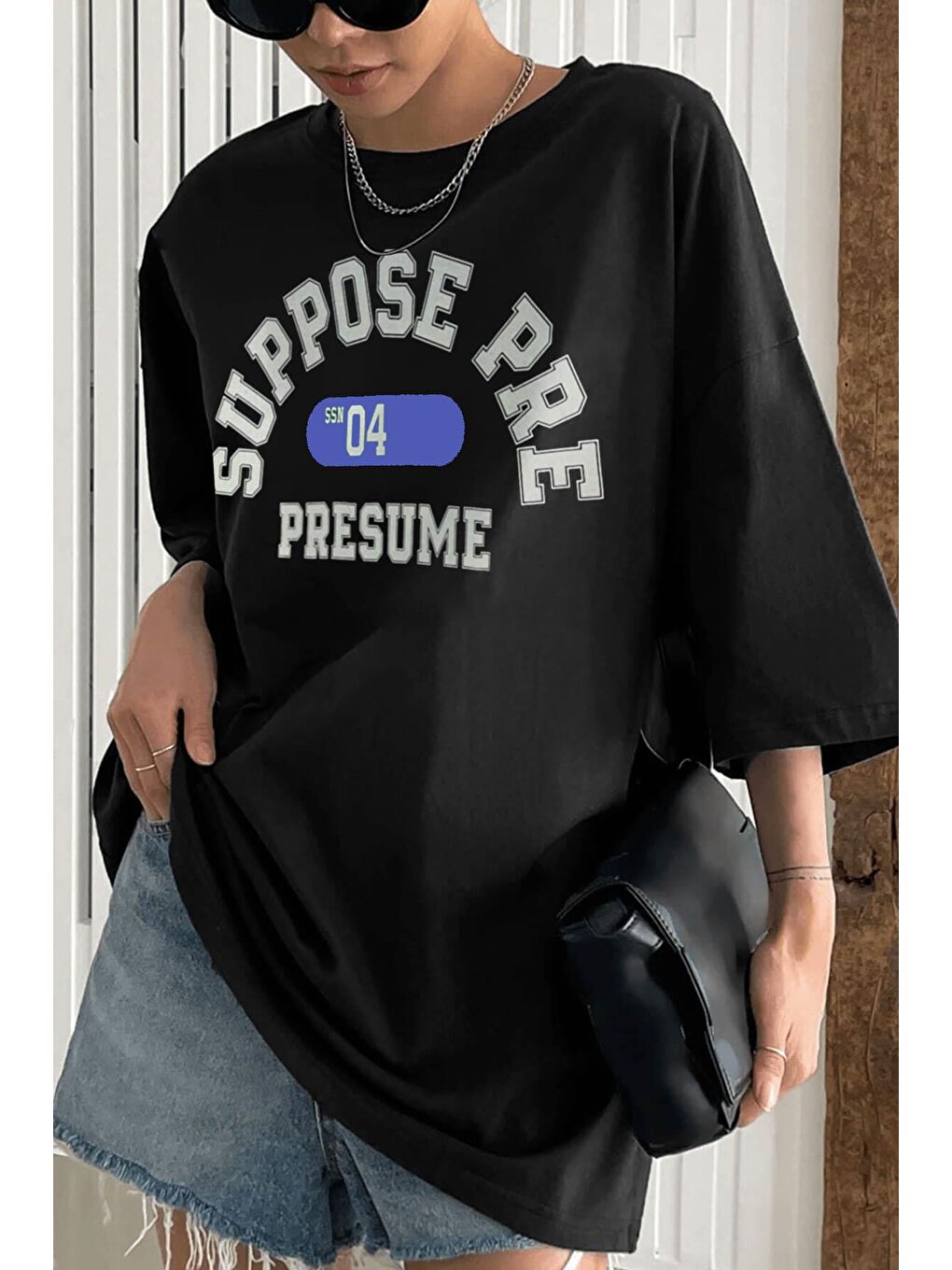 uyguntarz Siyah Unisex Suppose Pre Baskılı Oversize Tshirt - 1