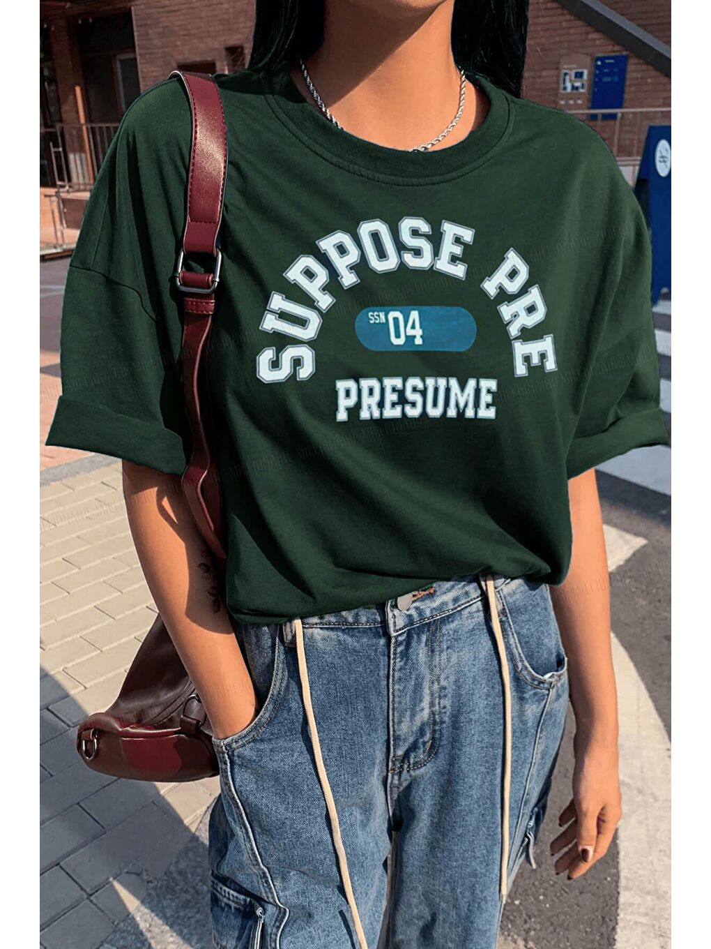 uyguntarz Yeşil Unisex Suppose Pre Baskılı Oversize Tshirt - 1