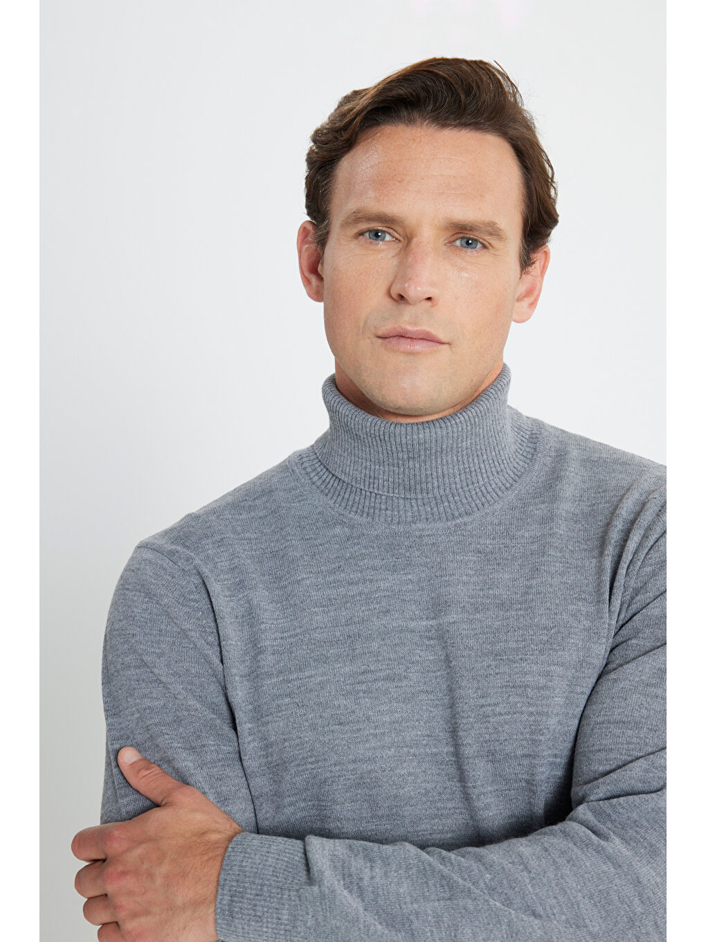 Erkek Gri Melanj Tüylenme Yapmayan Standart Fit Tam Balıkçı Yaka Triko-3