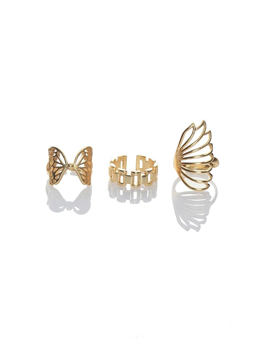 Sarı Kadın Altın Renk Lak Kaplama Ayarlanabilir Özel Ürün 3'lü Yüzük Seti