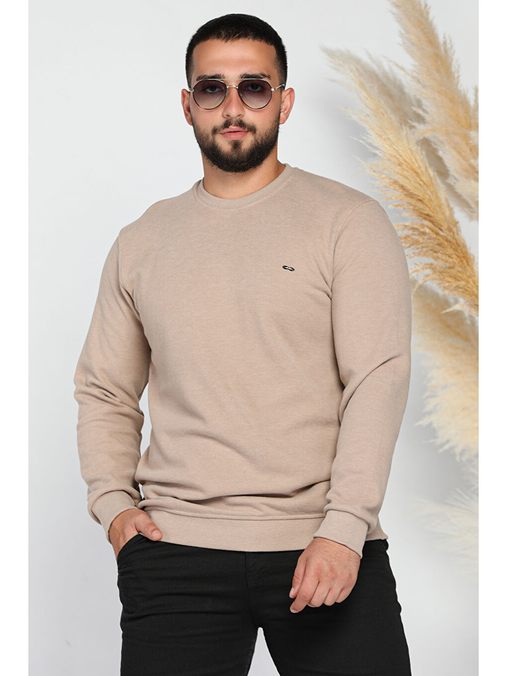 Mishar İtalia Bej Erkek Bisiklet Yaka Selanik Sweatshirt