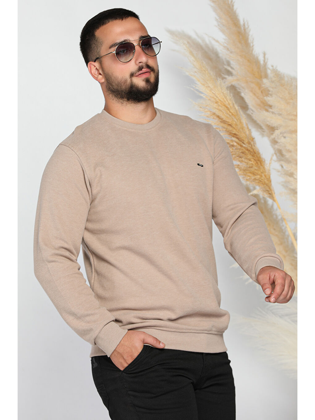 Mishar İtalia Bej Erkek Bisiklet Yaka Selanik Sweatshirt - 1