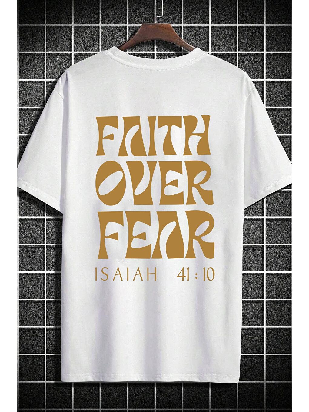 uyguntarz Beyaz Erkek Fear Baskılı Oversize Tshirt