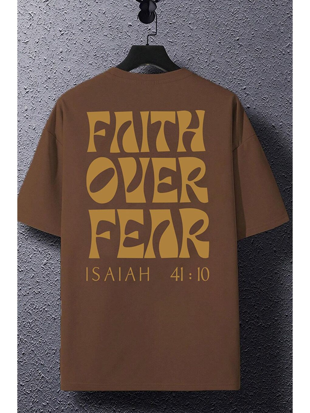 uyguntarz Kahverengi Erkek Fear Baskılı Oversize Tshirt