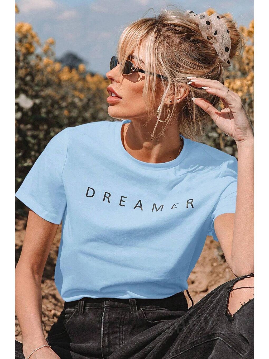 uyguntarz Bebek Mavisi Unisex Dreamer Baskılı Oversize Tshirt