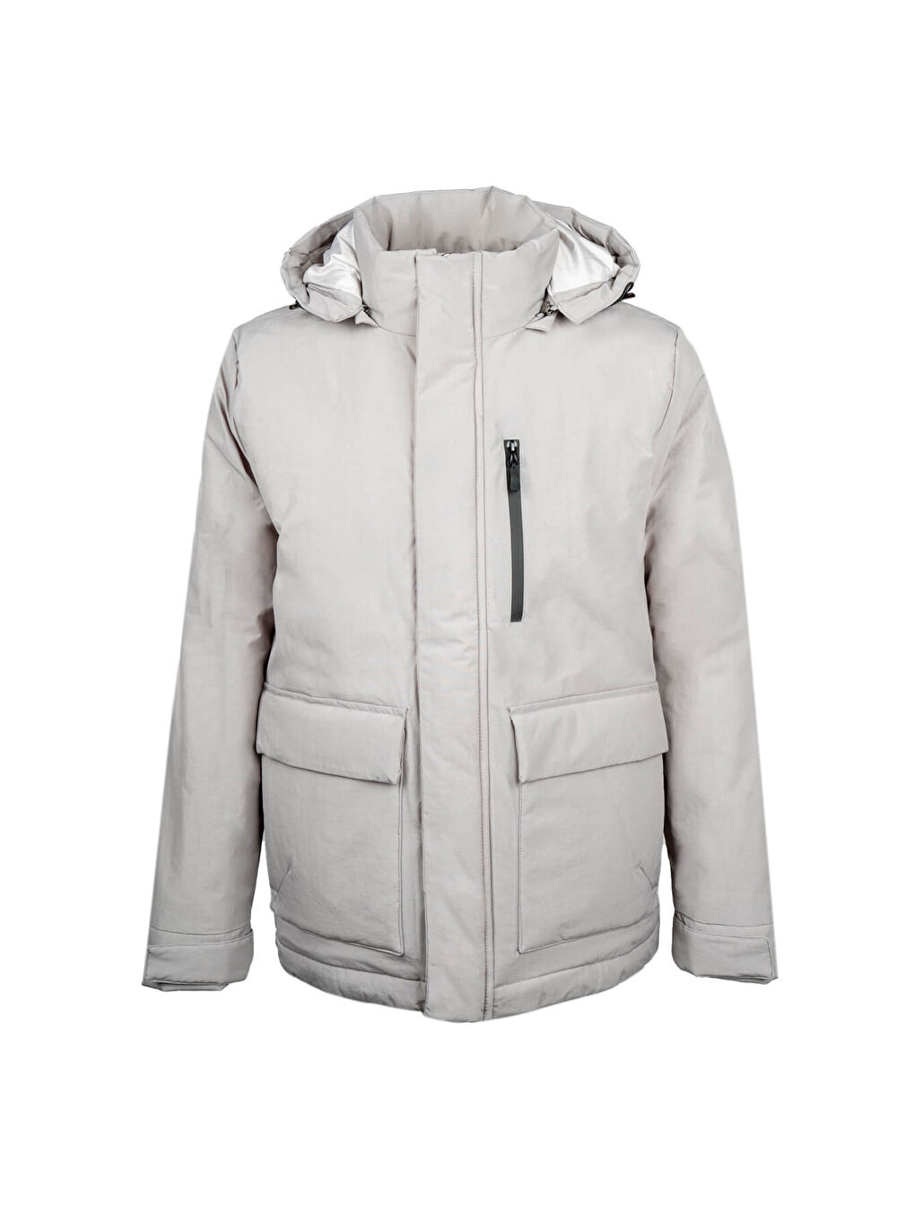 Gri Regular Fit Hakim Yaka Kapüşonlu Kaban