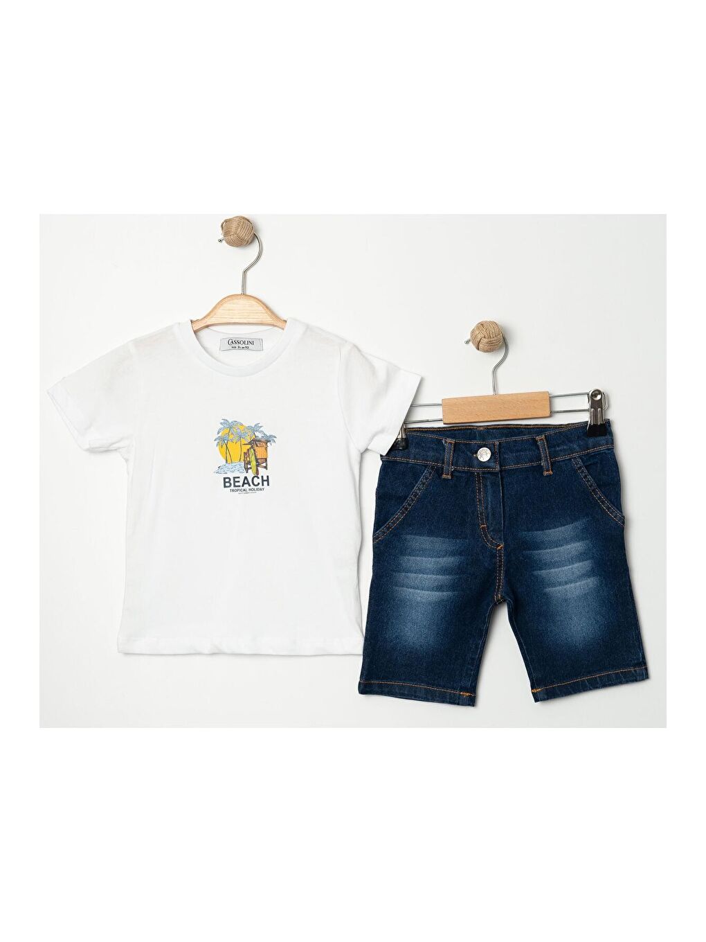 Mavi Tarz Gömlekli Çizgili Belden Ayarlanabilir Kısa Kollu Şortlu 3'lü Takım Çocuk ve Bebek Giyim Öz-6