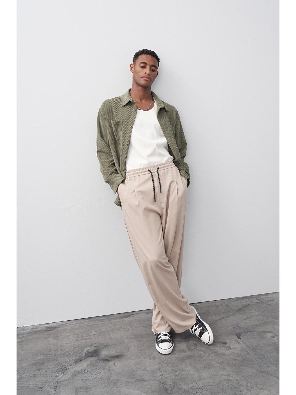 Bej Taş Basic Oversize Erkek Pantolon