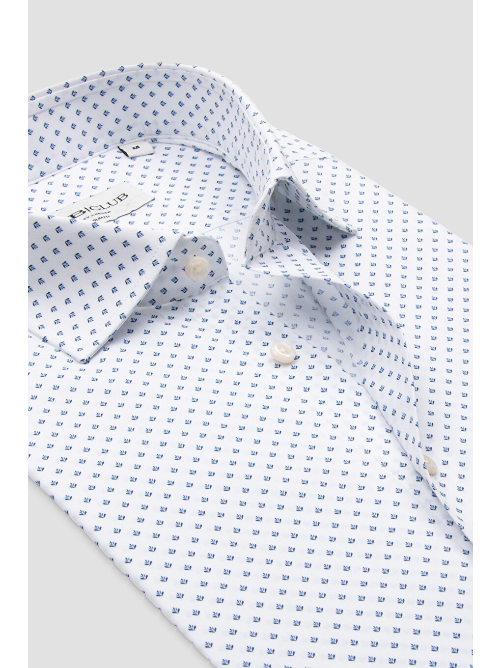 Oscar Poplin Pamuklu Slim Fit Beyaz Klasik Yaka Erkek Desenli Gömlek-1