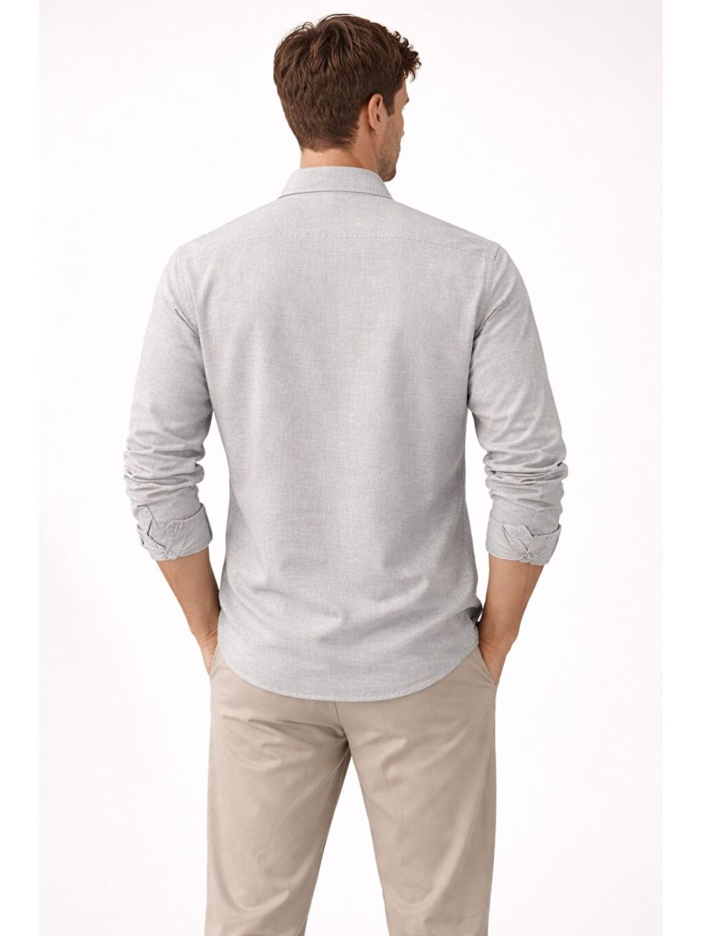 Premium Flamlı Pamuklu Keten Görünümlü Erkek Gömlek Bej-3