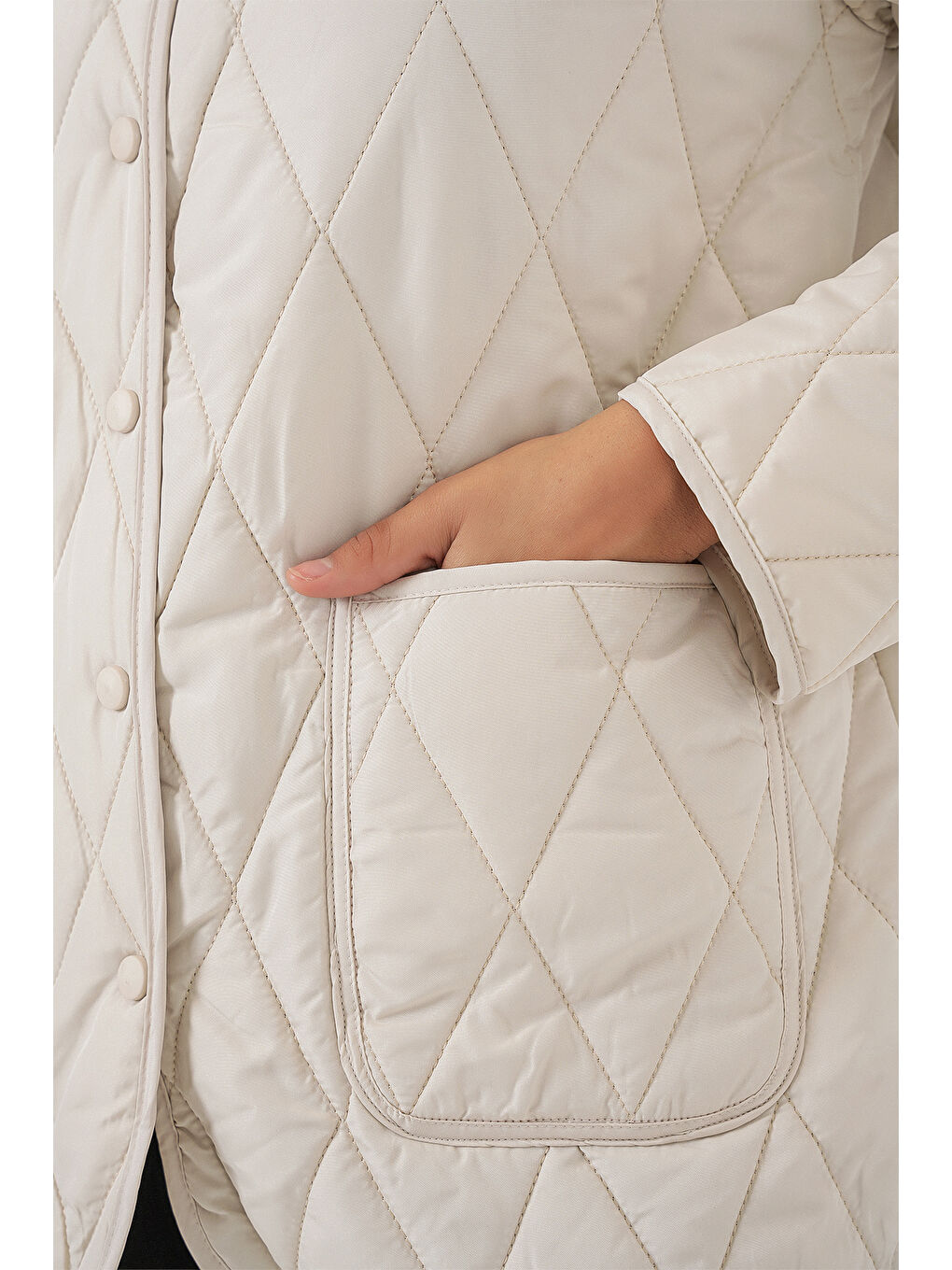 Kadın Kapitone Oversize Mont 5226 - Ekru-4