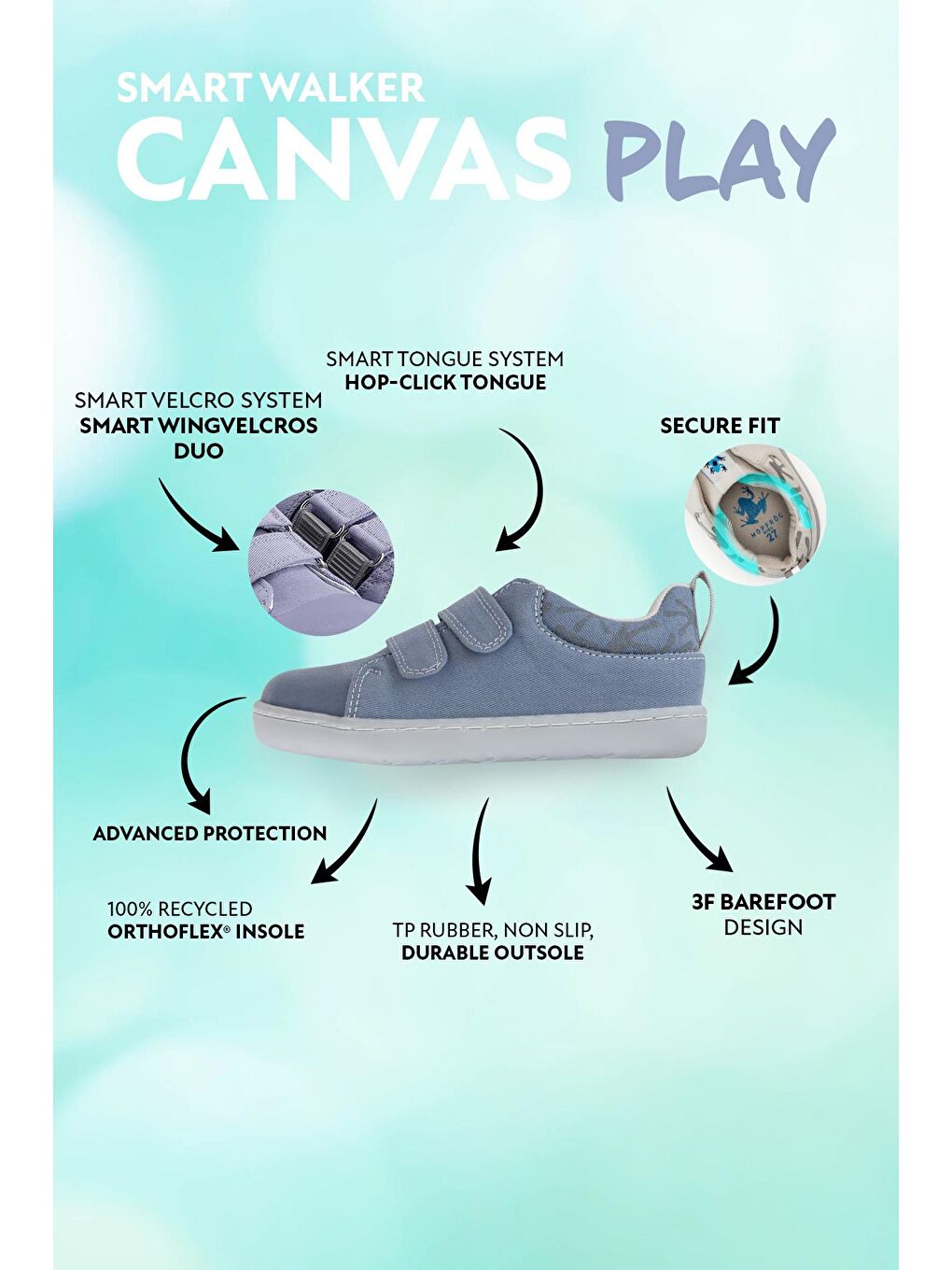 Smart Walker Canvas Play Toz Mavi Çocuk Ayakkabı-1