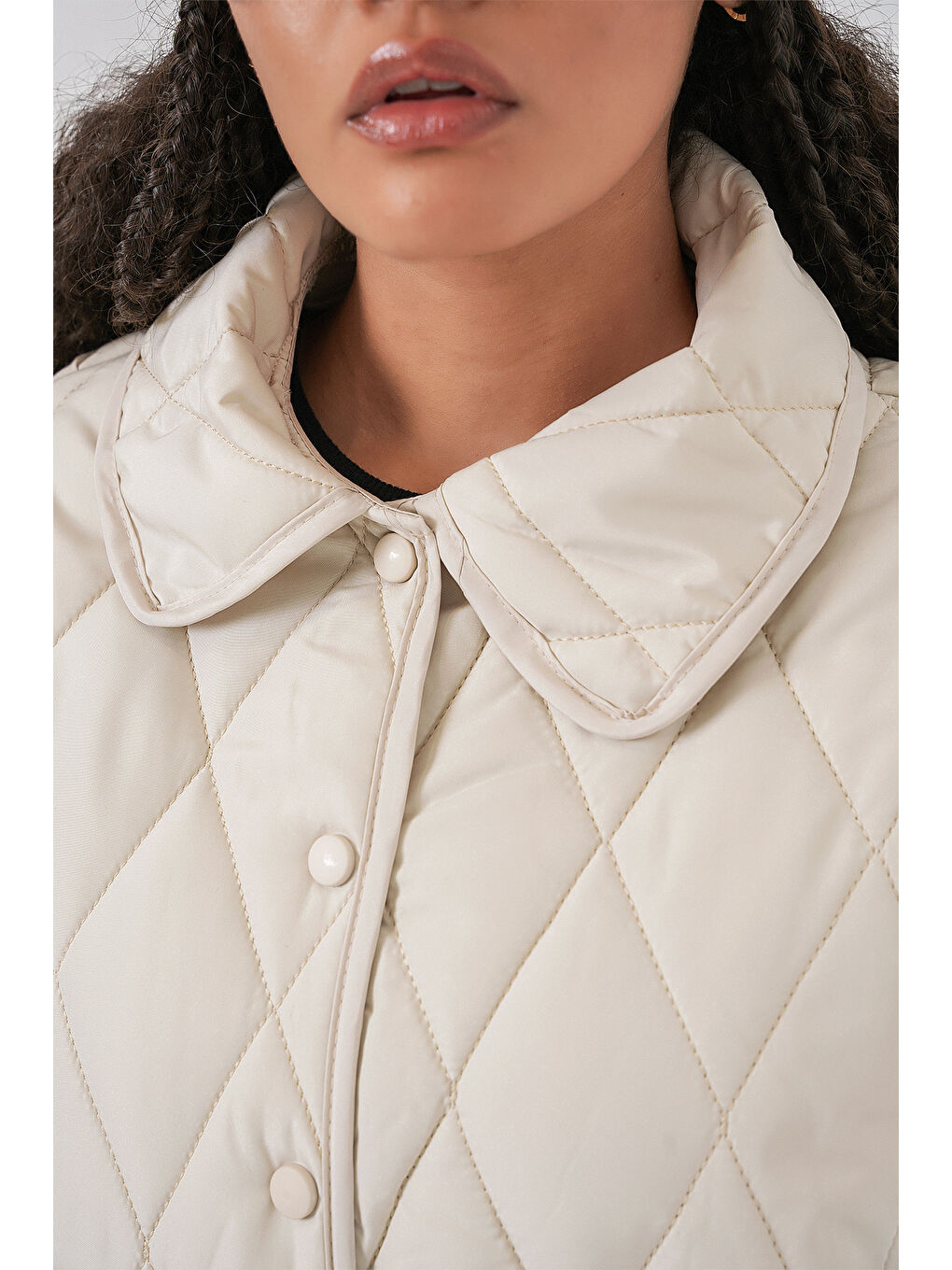 Kadın Kapitone Oversize Mont 5226 - Ekru-5