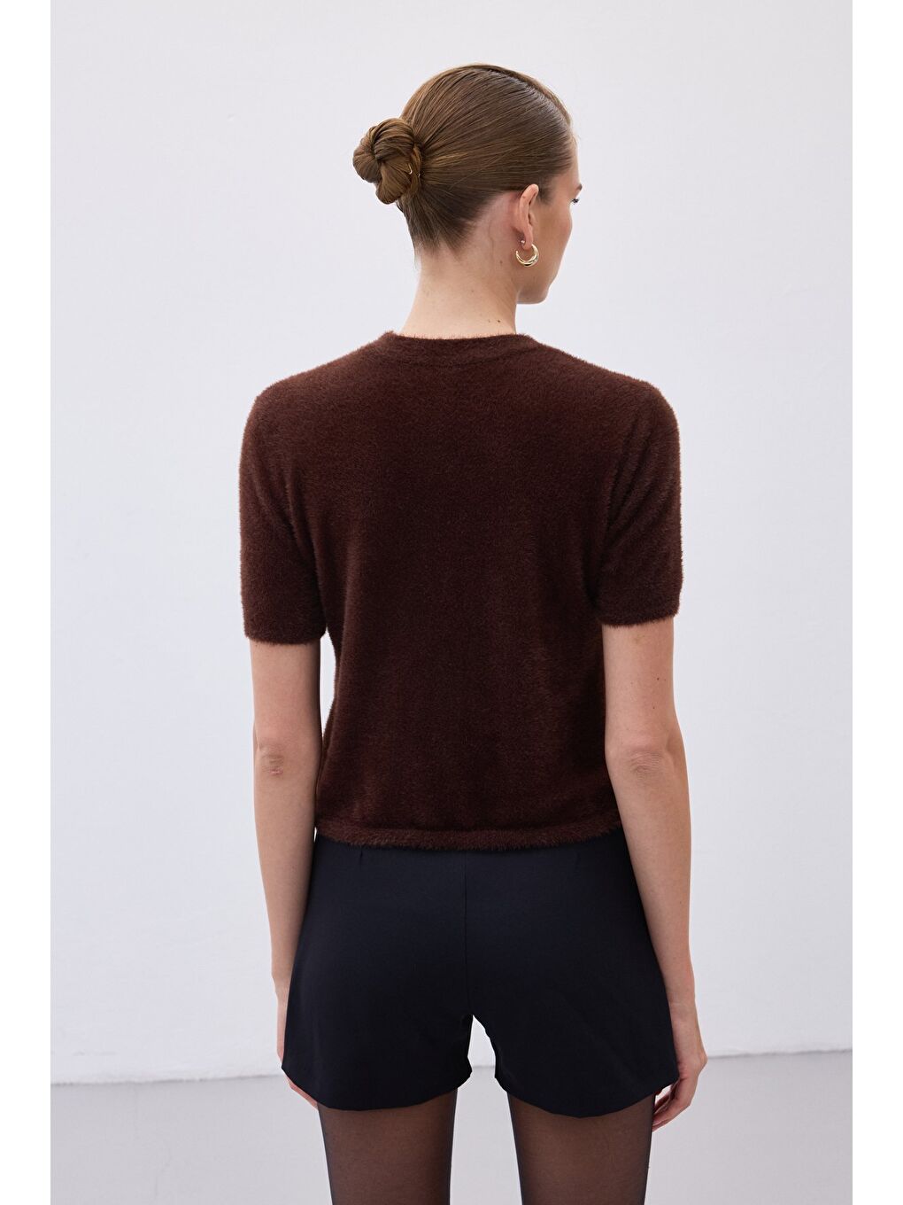 Kahverengi Sakallı Kısa Kol Triko - Kahve-7