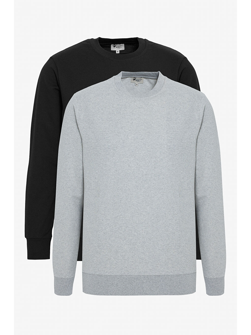 Erkek Siyah-Gri Melanj 2'li Paket Pamuklu Standart Fit Normal Kesim Bisiklet Yaka Sweatshirt