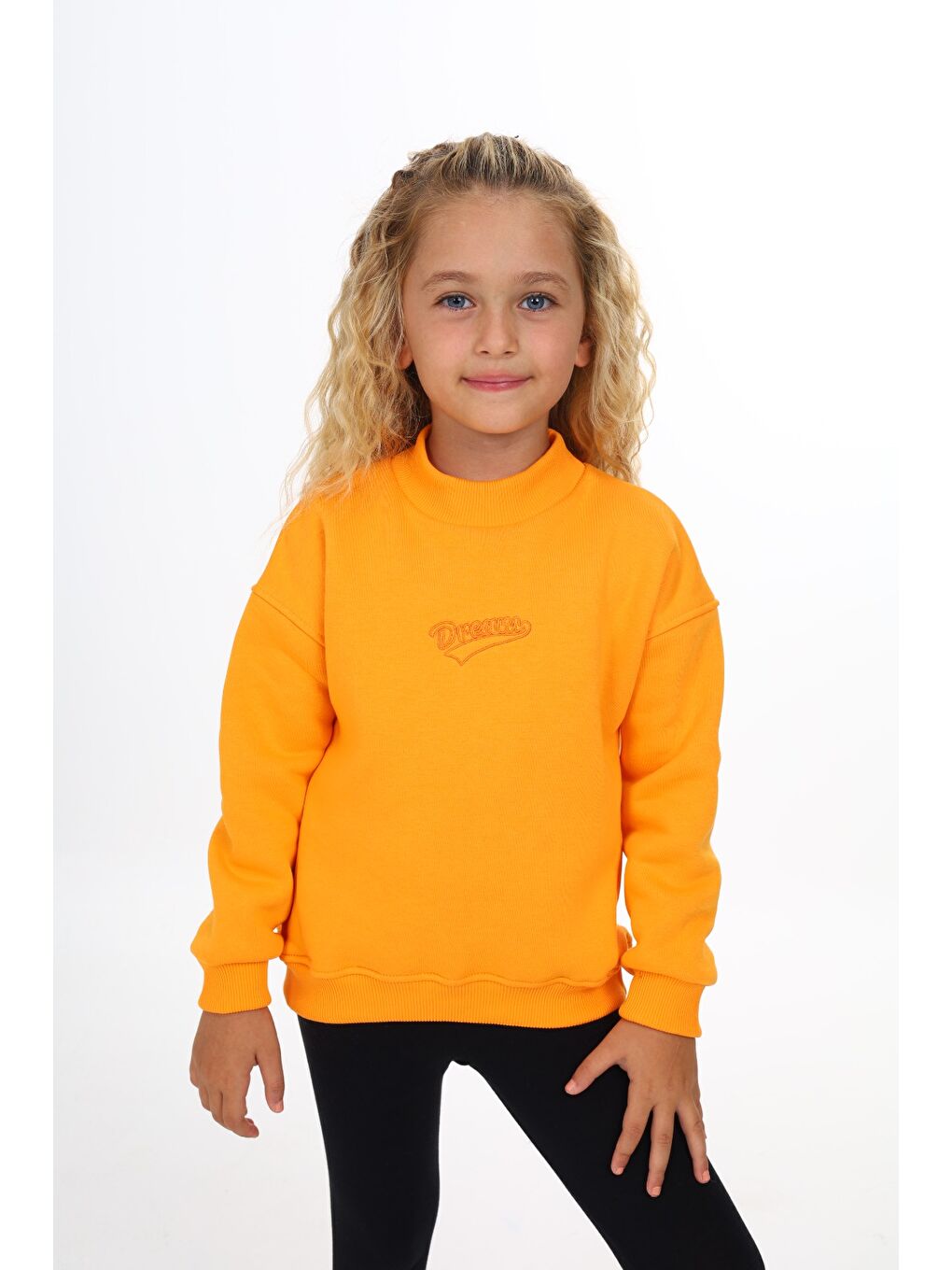 Turuncu Kız Çocuk Nakışlı Sweatshirt