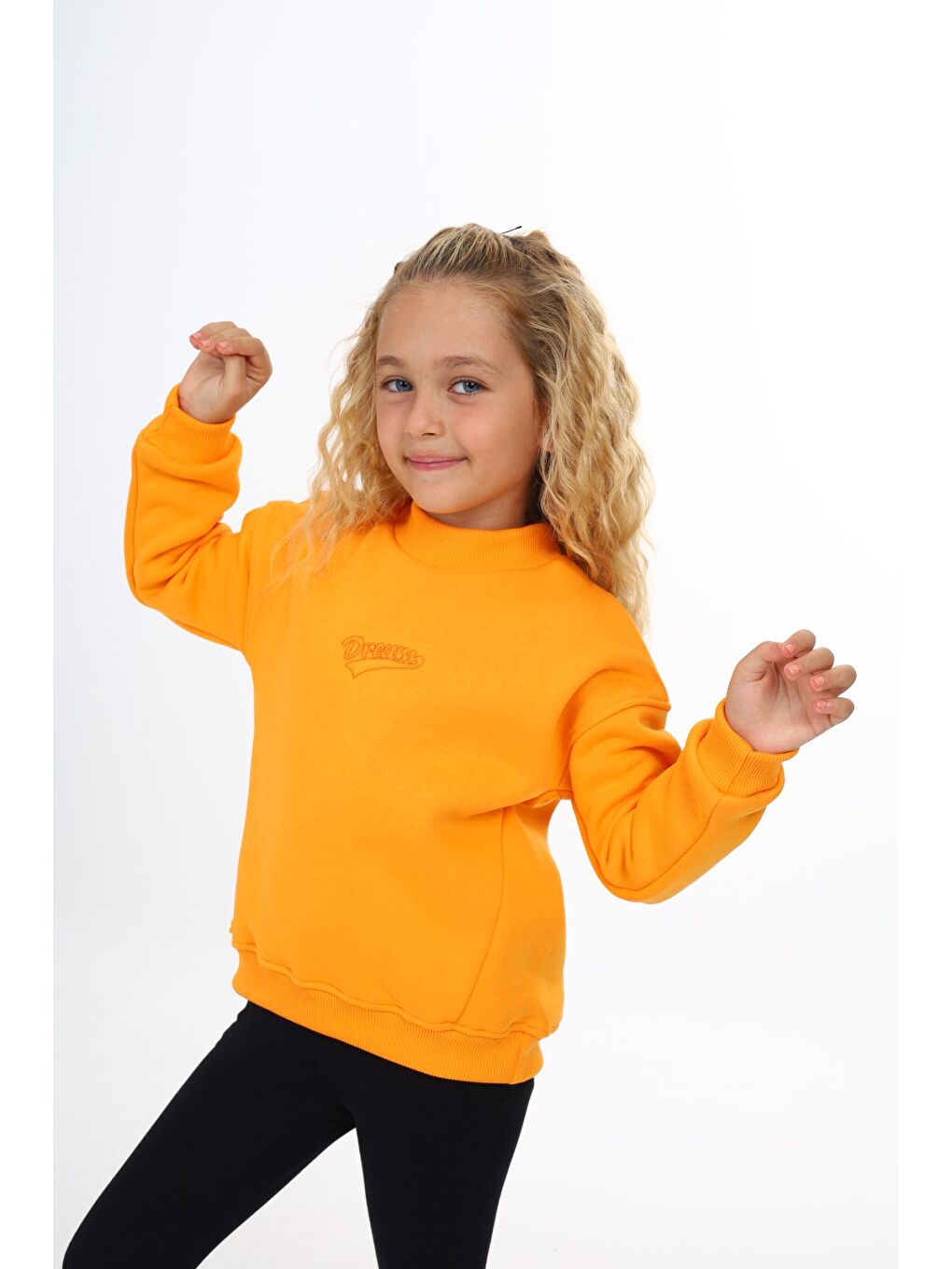 Turuncu Kız Çocuk Nakışlı Sweatshirt-1