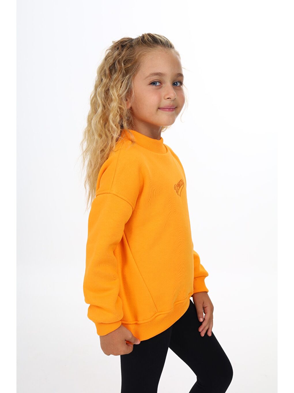 Turuncu Kız Çocuk Nakışlı Sweatshirt-3