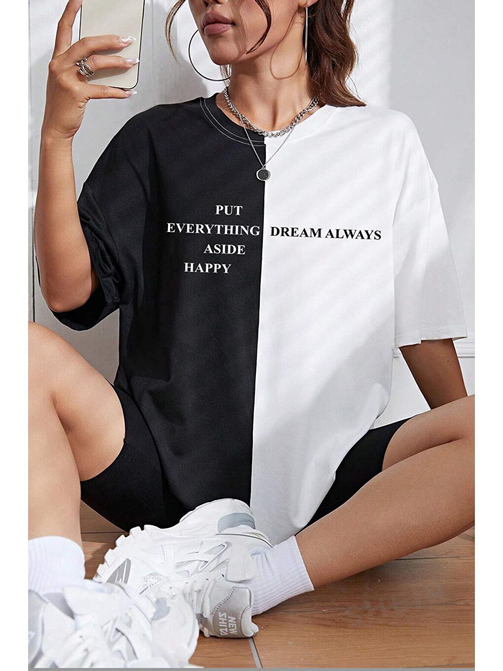 uyguntarz Siyah Unisex Everything Baskılı Oversize Tshirt