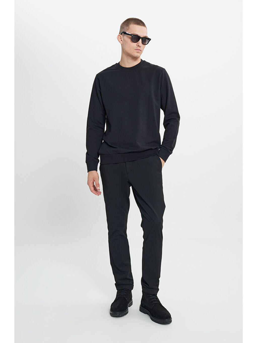 Erkek Siyah-Gri Melanj 2'li Paket Pamuklu Standart Fit Normal Kesim Bisiklet Yaka Sweatshirt-3