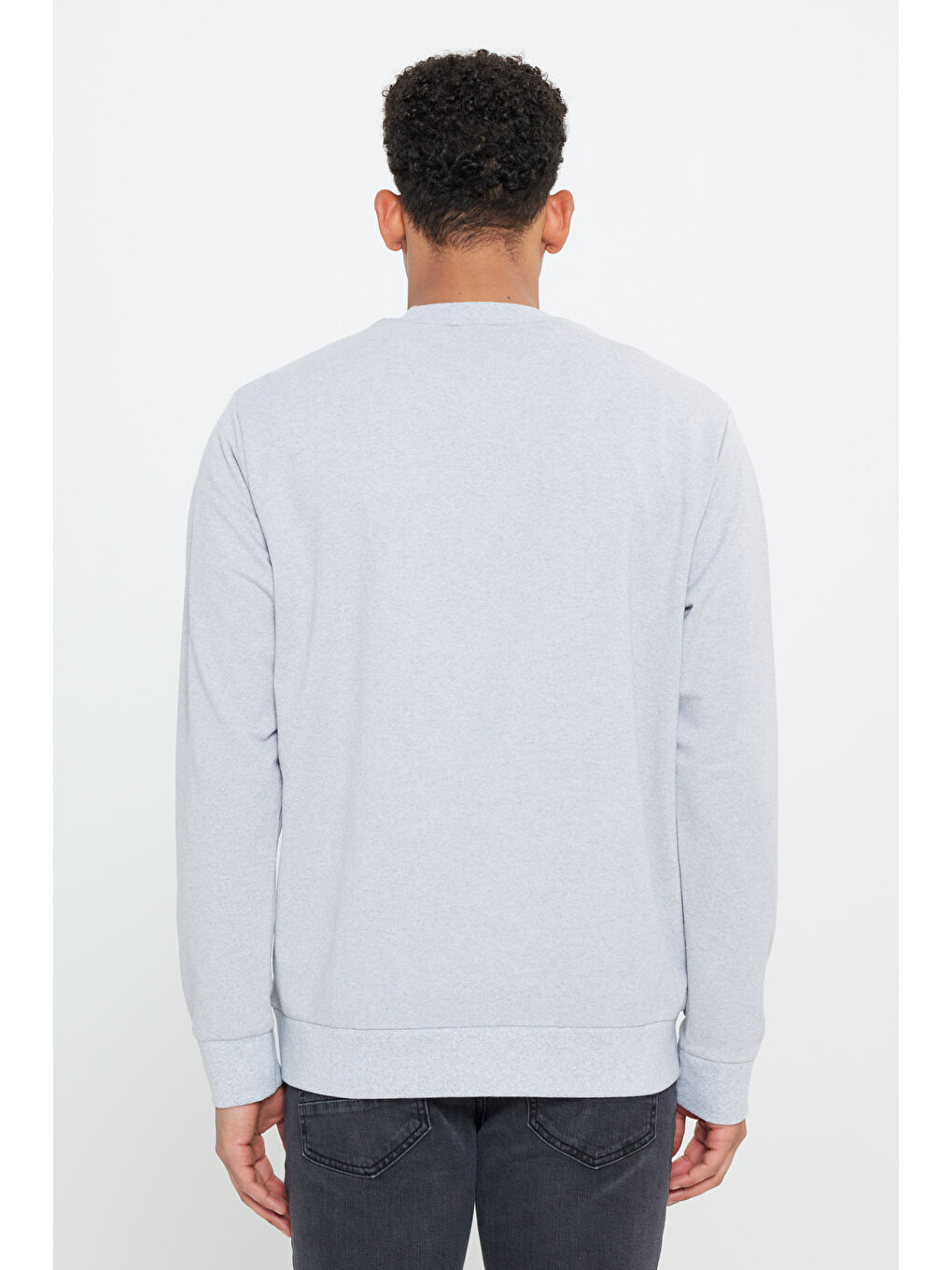 Erkek Siyah-Gri Melanj 2'li Paket Pamuklu Standart Fit Normal Kesim Bisiklet Yaka Sweatshirt-8