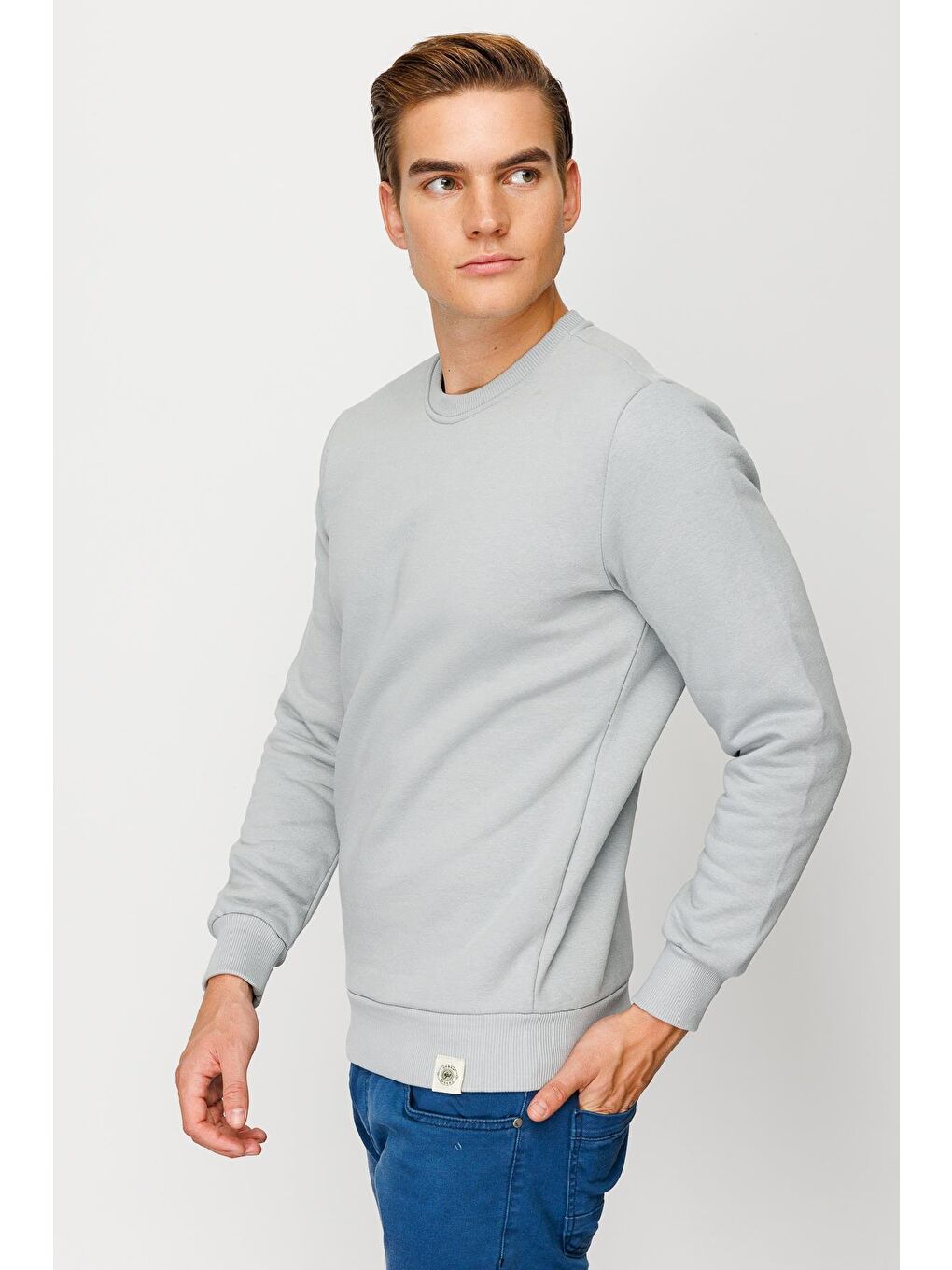 Erkek A.Gri Bisiklet Yaka Sweatshirt-2