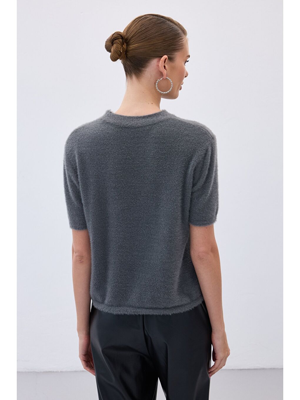 Sakallı Kısa Kol Triko - Antrasit-7