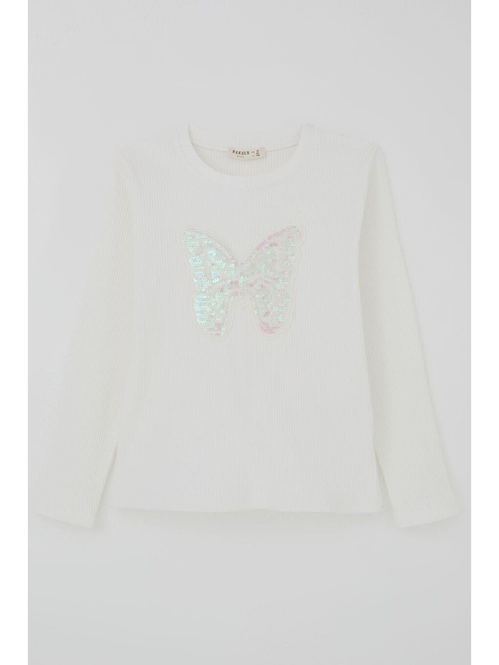 Kız Çocuk Uzun Kollu Tişört Pul İşlemeli Kelebek Armallı Ekru (9-14 Yaş)-2