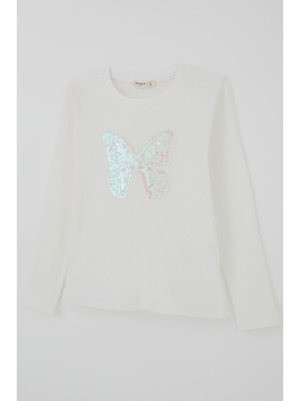 Kız Çocuk Uzun Kollu Tişört Pul İşlemeli Kelebek Armallı Ekru (9-14 Yaş)-4