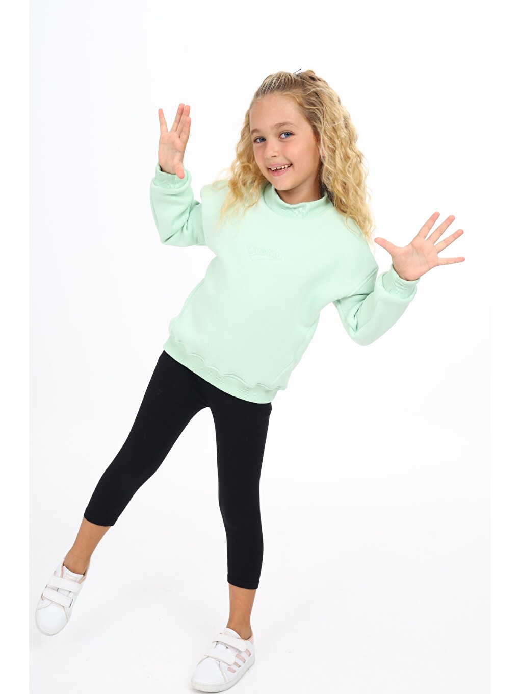 Yeşil Kız Çocuk Nakışlı Sweatshirt-1