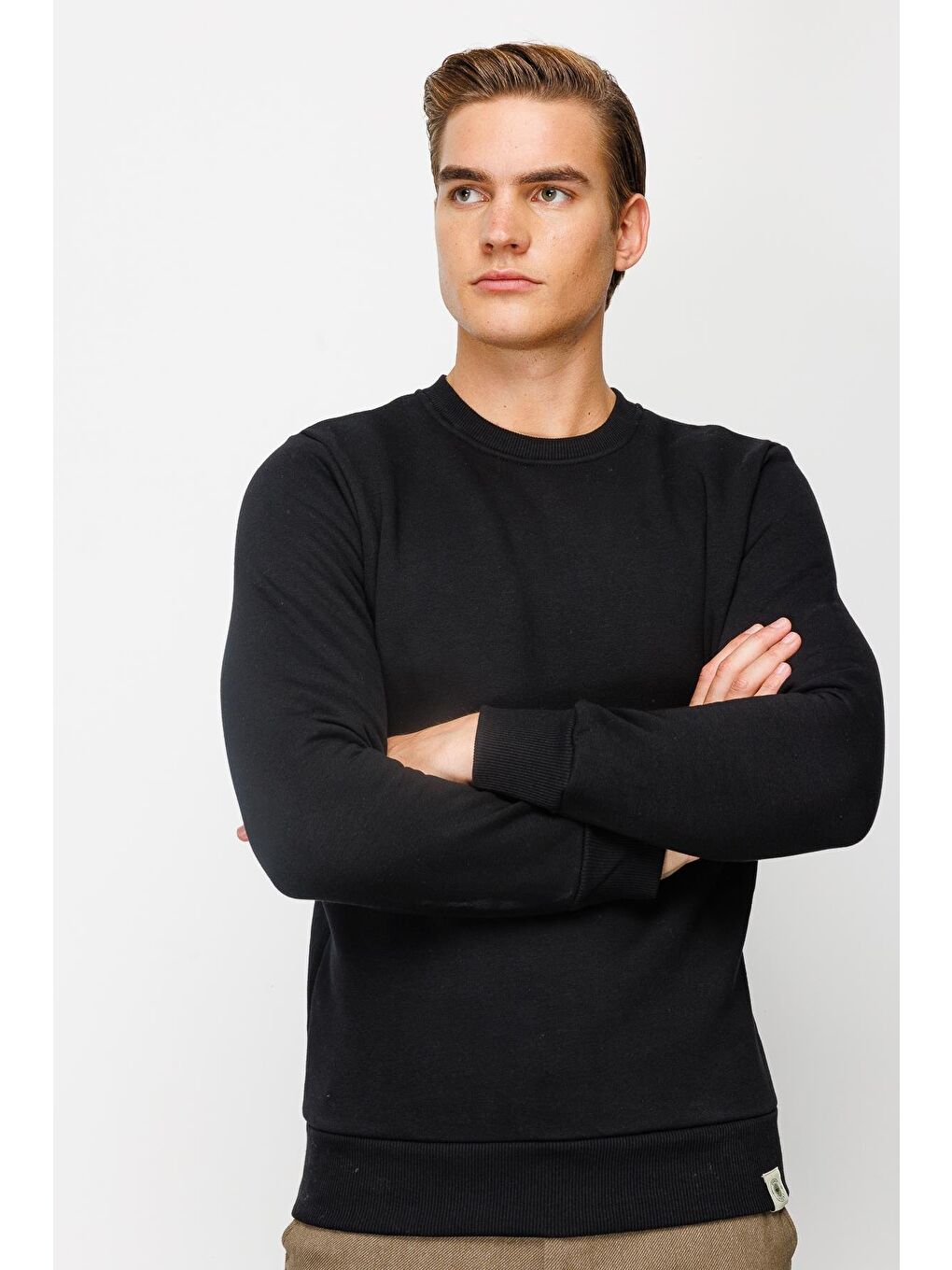 Erkek Siyah Bisiklet Yaka Sweatshirt-1