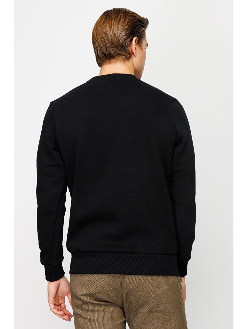 Erkek Siyah Bisiklet Yaka Sweatshirt-2