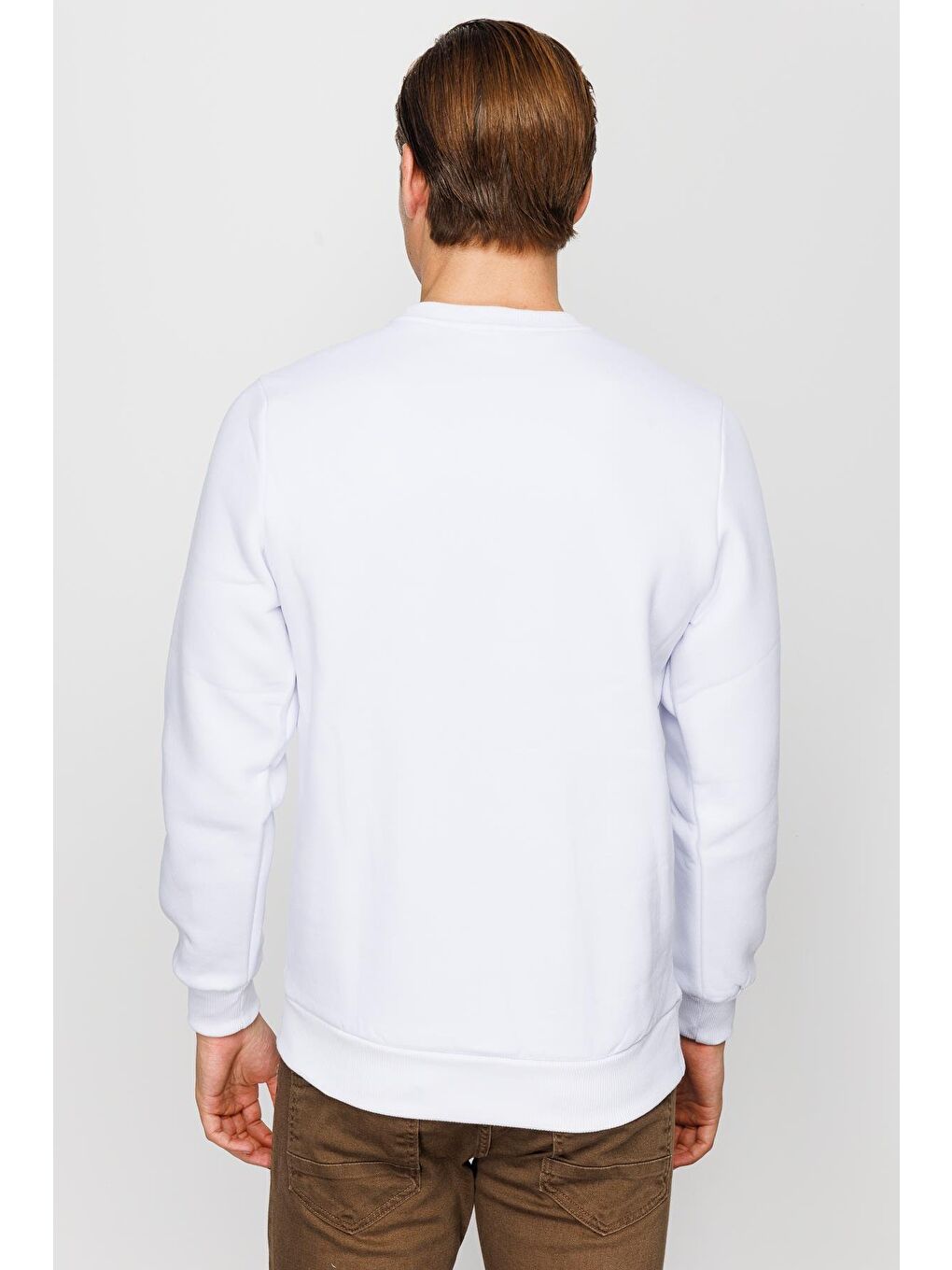 Erkek Beyaz Bisiklet Yaka Sweatshirt-2