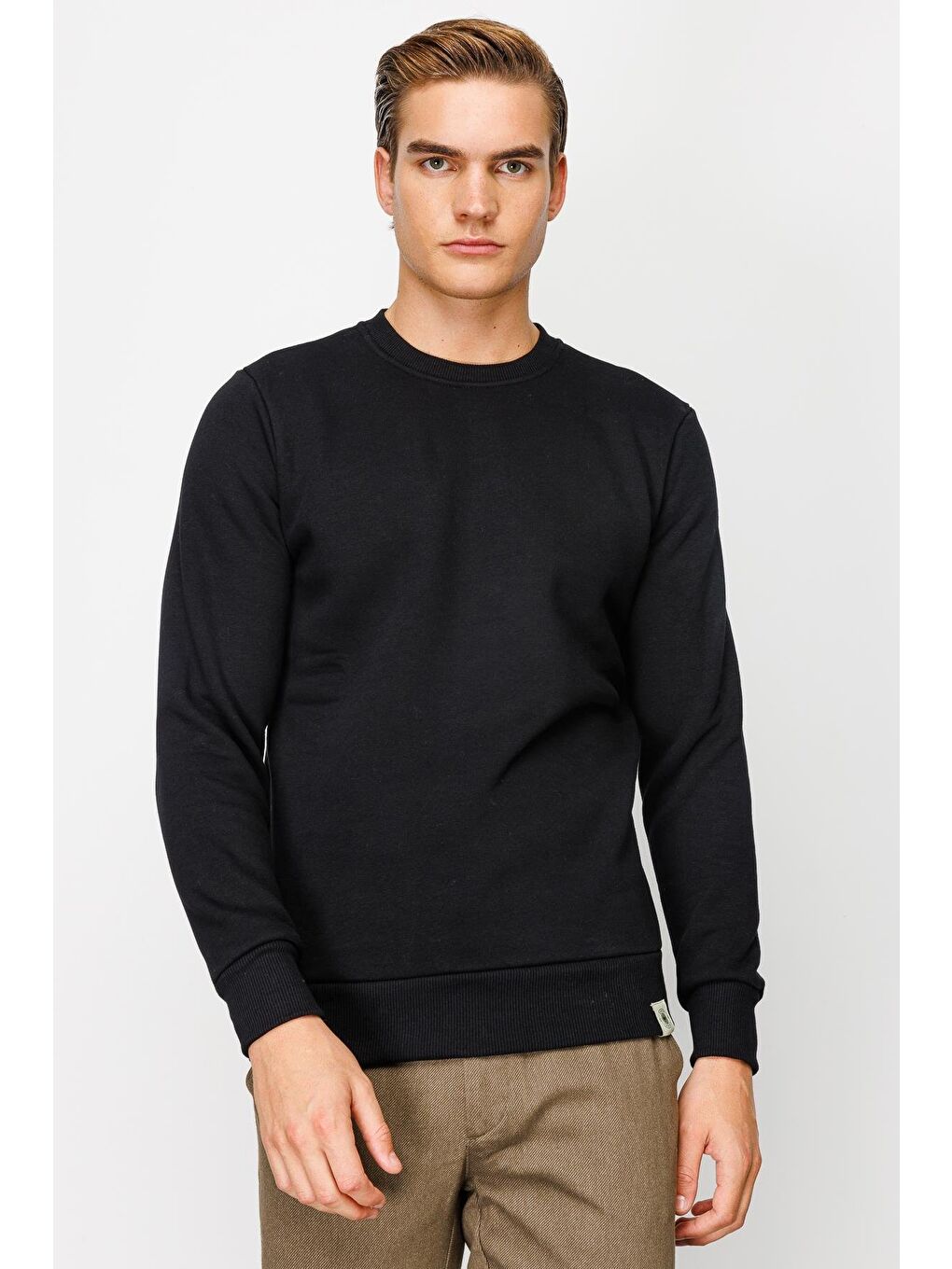 Erkek Siyah Bisiklet Yaka Sweatshirt-4