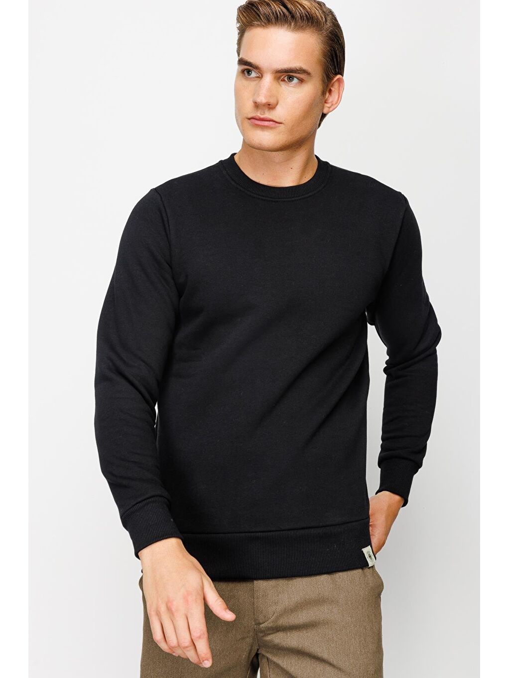 Erkek Siyah Bisiklet Yaka Sweatshirt-5